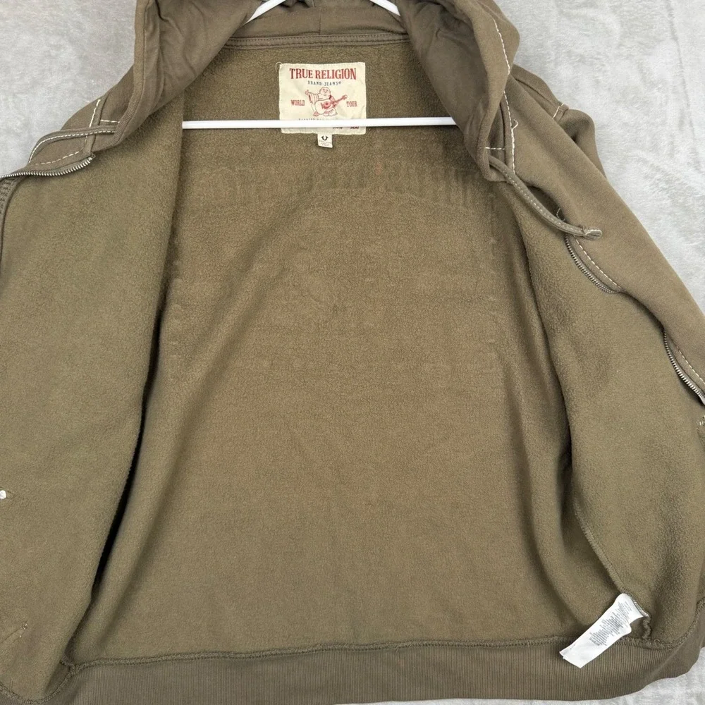 True Religion Mens World Tour Buddha Zip Hoodie Brown Contrast Stitch Y2K 3XL